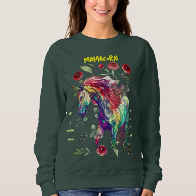 (Forest Green) Mama Unicorn Sweatshirt (Vorderseite)