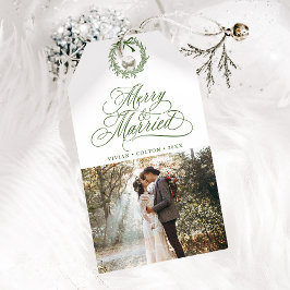 Forest Green Merry & Verheiratetes New Weds Foto Geschenkanhänger