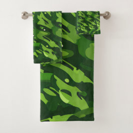Forest Green Military Camouflage Muster Badhandtuch Set