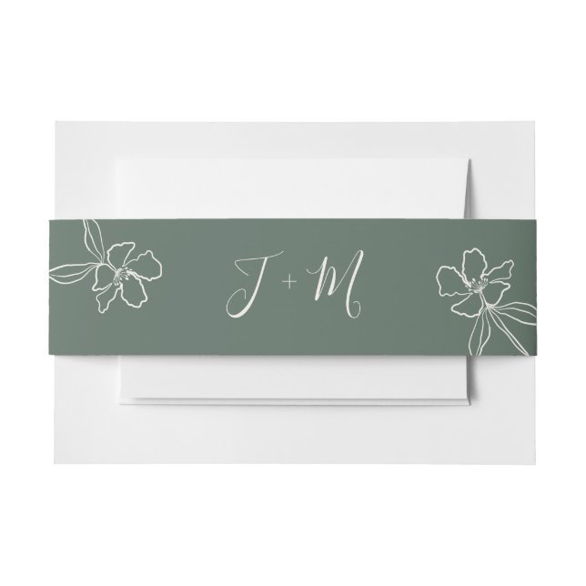 Forest Green Minimal Blumen Hochzeit Einladung Bel Einladungsbanderole (Vorderseite Beispiel)