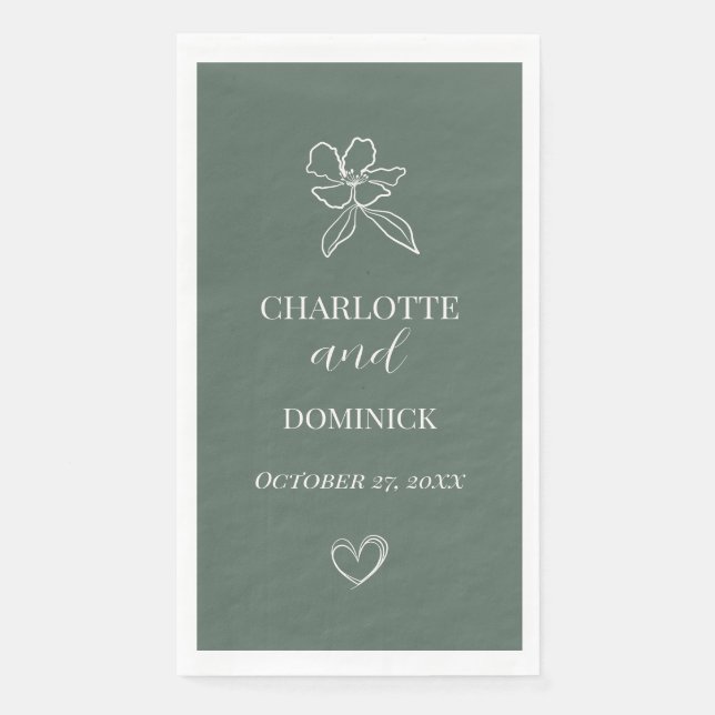 Forest Green Minimal Blumenhochzeit Serviette (Vorderseite)