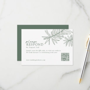 Forest Green Minimalistisch Botanic QR Code RSVP Karte