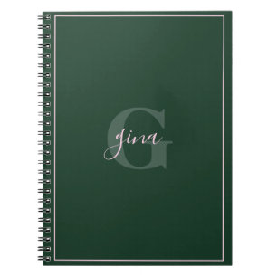 Forest Green Minimalistisch Chic Name and Initial Notizblock