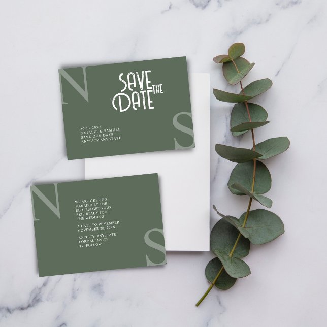 Forest Green Minimalistisch & elegant kühne Initia Save The Date (Von Creator hochgeladen)