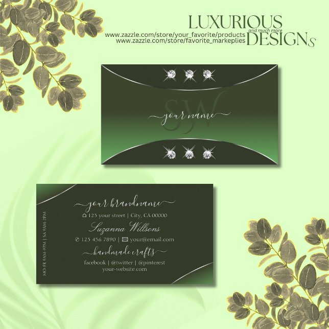 Forest Green mit Silver Decor Juwelen und Monogram Visitenkarte (Von Creator hochgeladen)