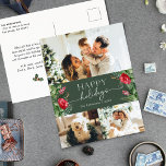 Forest Green Modern Script Foto Holiday Postcard Postkarte<br><div class="desc">Diese Kollektion besticht durch Aquarellblumen,  Beeren und Wintergrün mit moderner und eleganter Typografie,  mit einem botanischen Wintermuster zurück.</div>