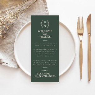 Forest Green Monogram Bienvenue et merci Mariage