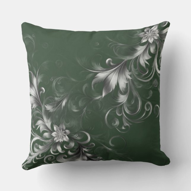 Forest Green Pillow with Elegant Silver Accents Kissen (Rückseite)