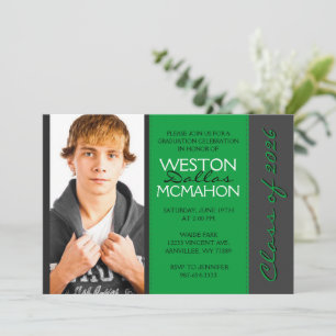 Forest Green & Pinstripe Grau Foto Abschluss Einladung