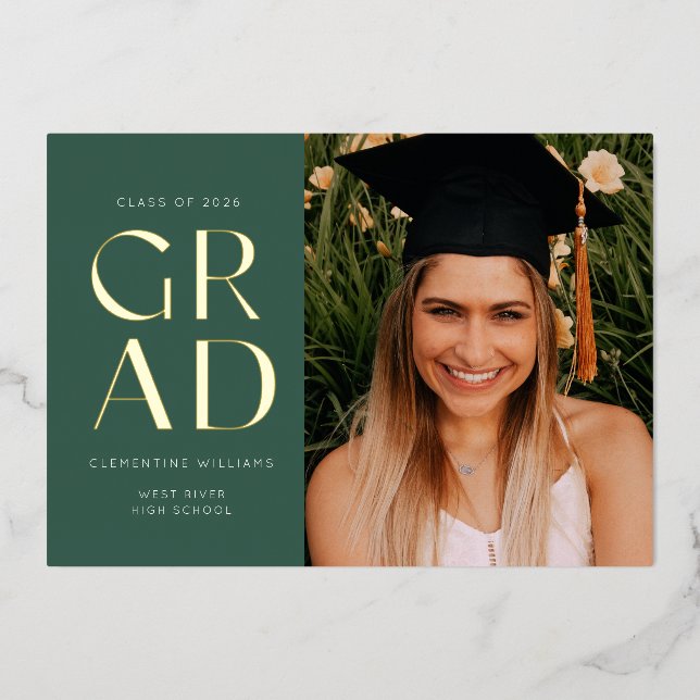 Forest Green Pressed Foil Grad Block Abschluss Folieneinladung (Vorderseite)
