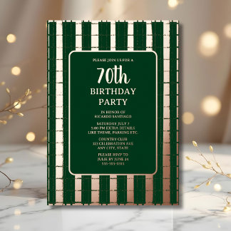Forest Green Rose Gold 70. Custom Birthday Party Folieneinladung