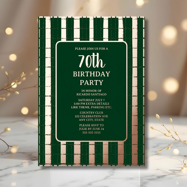 Forest Green Rose Gold 70. Custom Birthday Party Folieneinladung (Von Creator hochgeladen)