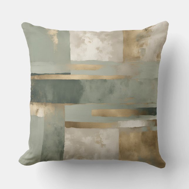 Forest Green Sage Gold Beige Kariert Kissen (Vorderseite)