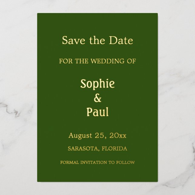 Forest Green Save the Date Foil Invitation (Recto)