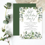 Forest Green Seded Eucalyptus 60. Geburtstagsparty Einladung<br><div class="desc">Schöner geschlechtsneutraler Wald und Salbei grün gesät Eukalyptus "60th Birthday Party" Design. Sauberer und trügerisch schlichter Ton auf einem knalligen weißen Hintergrund. Zurück hat eine einfache waldgrüne feste Farbe.</div>