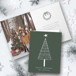Forest Green Simple Christmas Pine Tree Foto Feiertagskarte