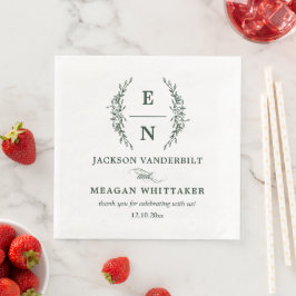 Forest Green Stack Initials Monogram Wedding Serviette