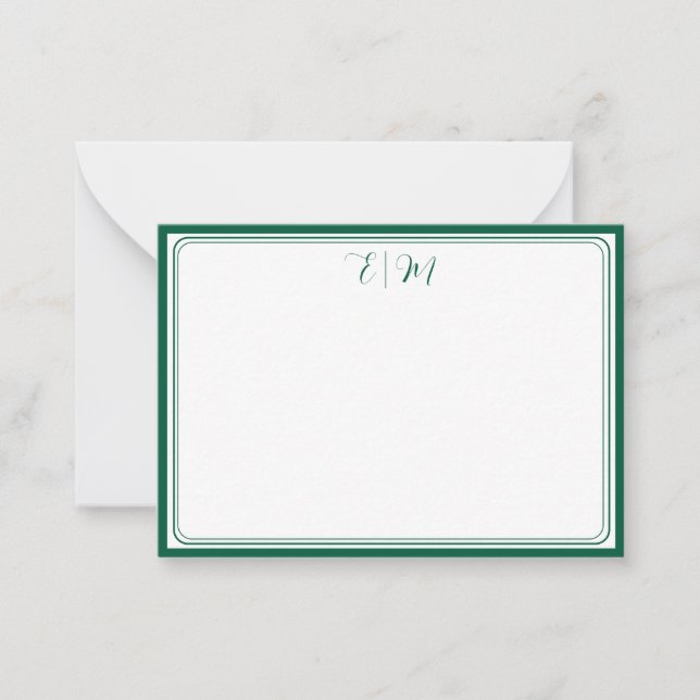 Forest Green three Border Monogram Note Card Mitteilungskarte (Vorderseite)