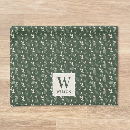 Forest Green und Beige Monogram Name Christmas Geschirrtuch