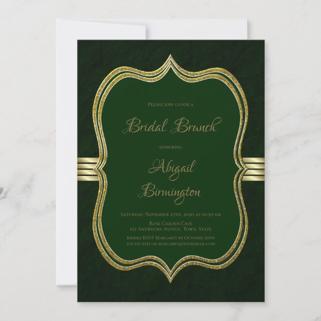 Forest Green und Gold Bridal Brunch Einladung (Vorderseite)