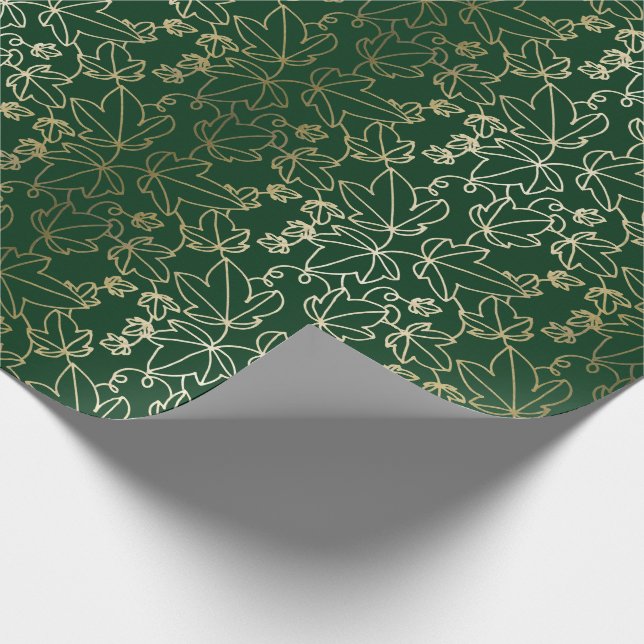 Forest Green und Goldefeu-Blatt-Blumenmuster Geschenkpapier (Ecke)