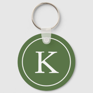 Forest Green und weiße Monogramm-Initiale des Schlüsselanhänger