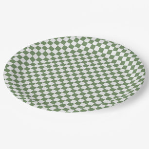 Forest Green und White Gingham Checkered Pappteller