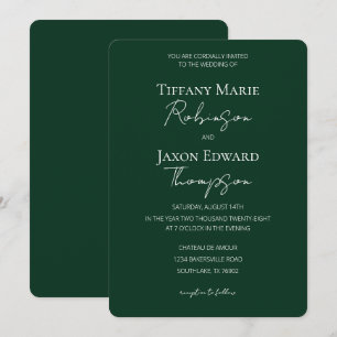 Forest Green und White Minimalistisch Elegance Wed Einladung