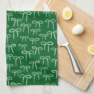 Forest Green und White Simple Bow Doodle Muster Geschirrtuch