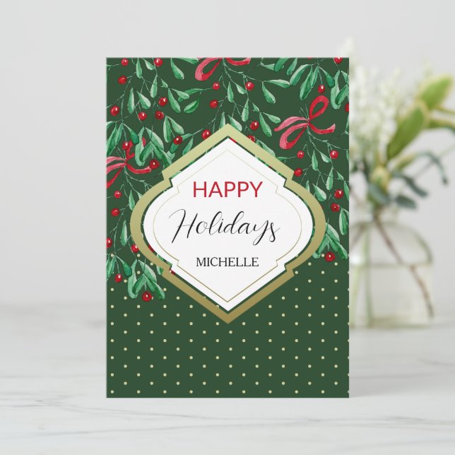 Forest Green Watercolor Boho Mistletores Holiday Karte (Stehend Vorderseite)