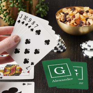 Forest Green White Gerahmt Initial Monogram Spielkarten