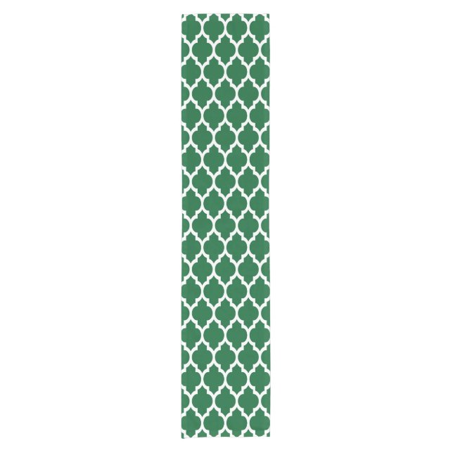 Forest Green, White marokkanisches Quatrefolienmus Kurzer Tischläufer (Vorderseite)