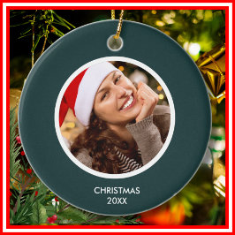 Forest Green White Modern Initials Monogram FOTO Keramik Ornament