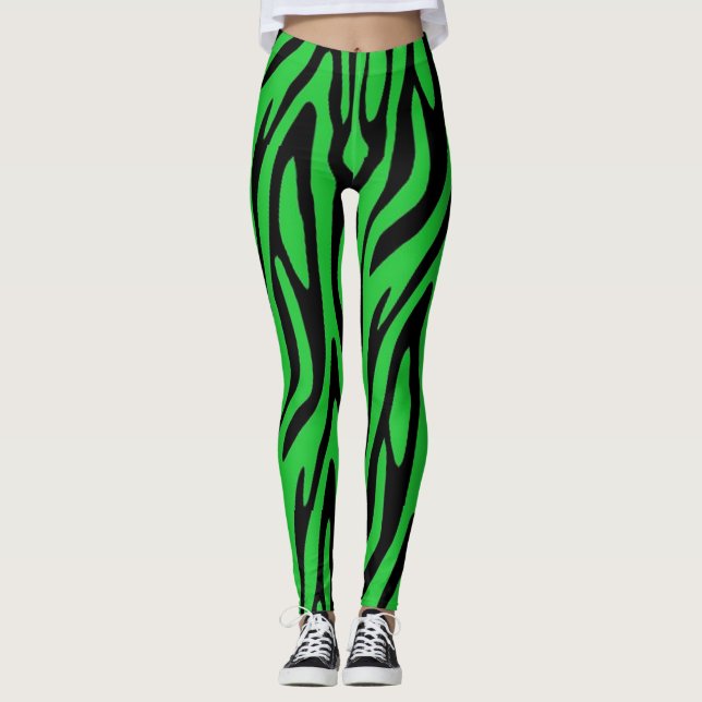 Forest Green Zebra Print Leggings (Vorderseite)