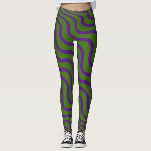 FOREST GREEN ZEBRA STRIPED TIGHTS STRECH LEGGINGS (Vorderseite)