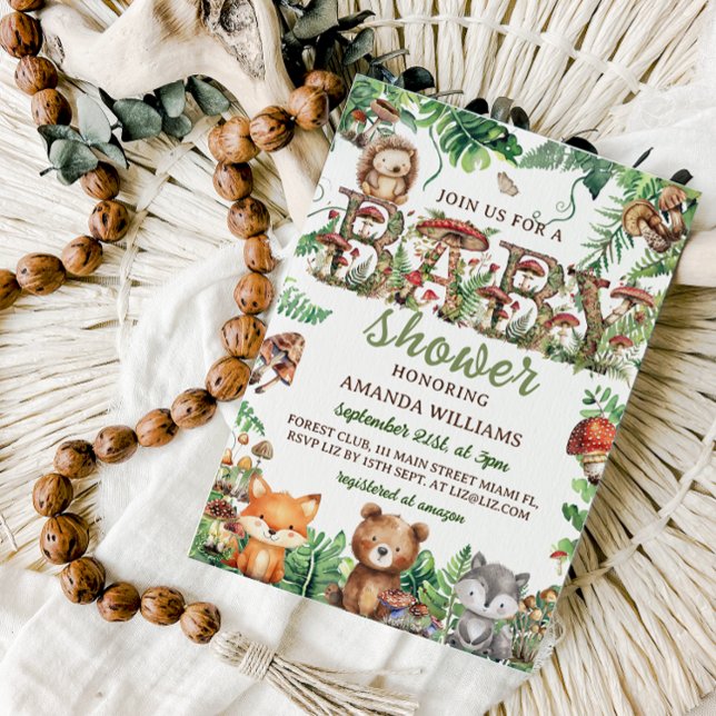 Forest Greenery Botanical Animals Baby Shower Einladung (Von Creator hochgeladen)
