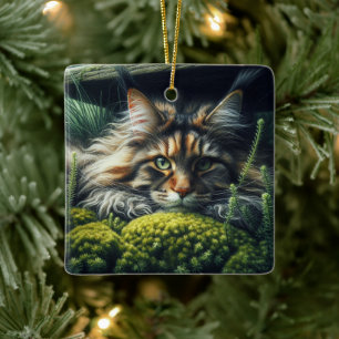 Forest Guardian Feline Keramikornament
