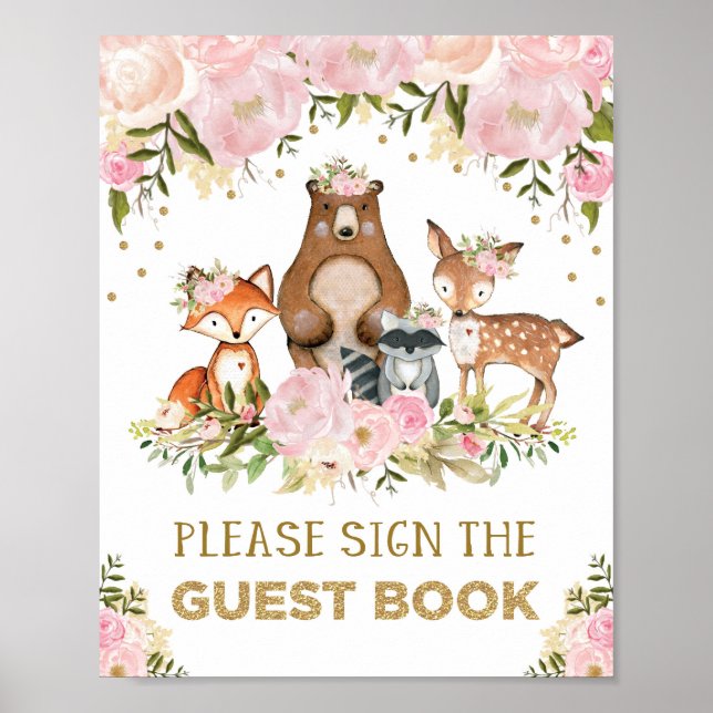 Forest Guest Book Sign Woodland Babydusche Poster (Vorne)