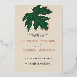Forest Herbst-Ahornblättriger Hochzeitssaal Rose G Folieneinladung
