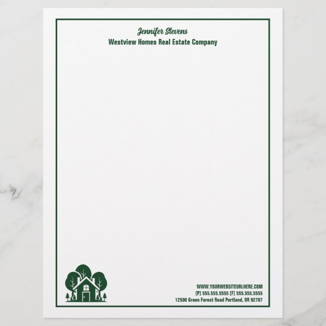 Forest House Real Estate Company Custom Realtor Briefbogen (Vorderseite)