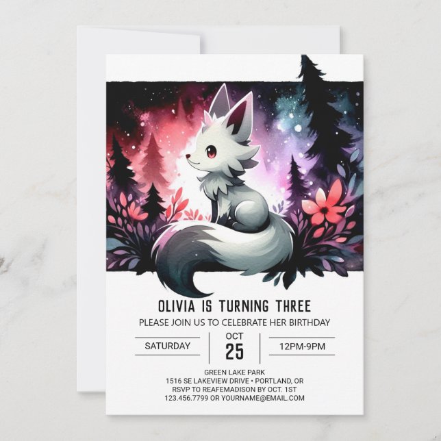Forest Kids Wolf Birthday Einladung (Vorderseite)