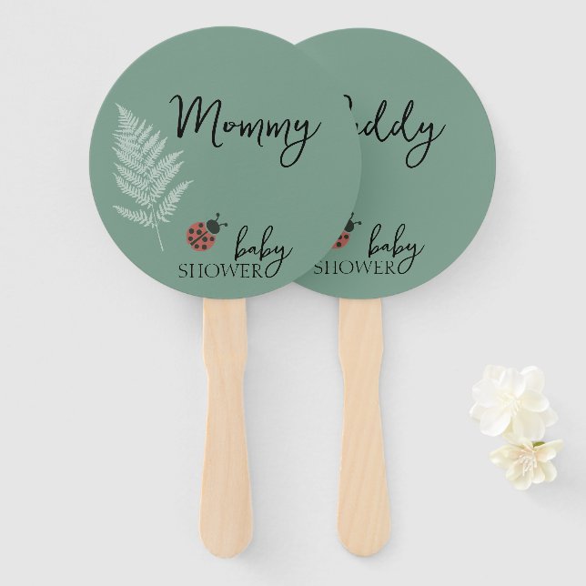 Forest Ladybugs Green Baby Dusche Fächer (Vorne und Hinten)