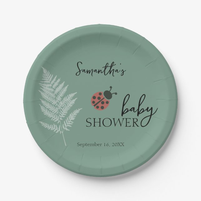 Forest Ladybugs Green Baby Dusche Pappteller (Vorderseite)