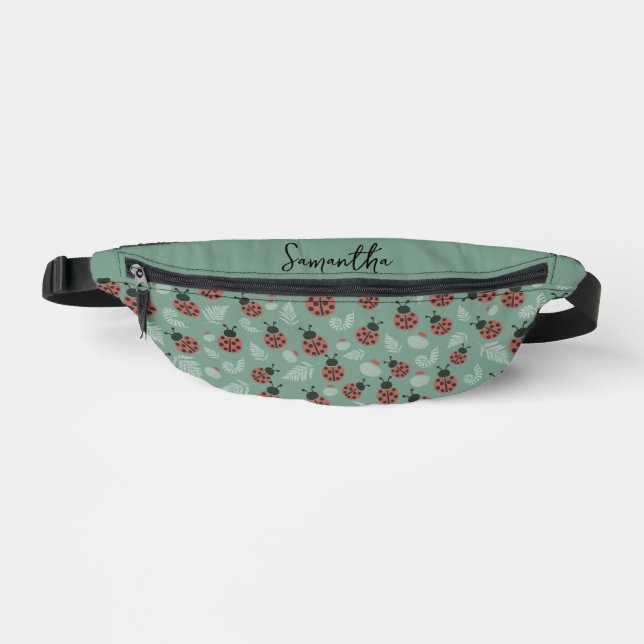 Forest Ladybugs Green Background Bauchtasche (Vorderseite)