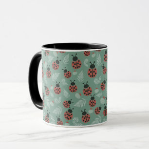 Forest Ladybugs Green Background Tasse