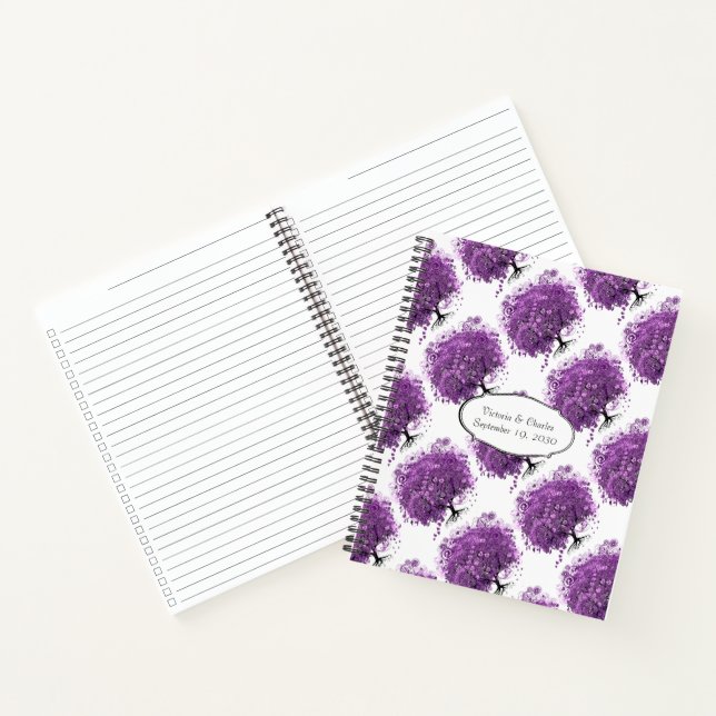 Forest Lila Heart Leaf Tree Hochzeitsplaner Notizbuch (Innenseite)