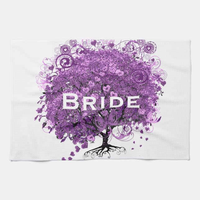 Forest Lila Heart Leaf Tree Wedding Handtuch (Horizontal)