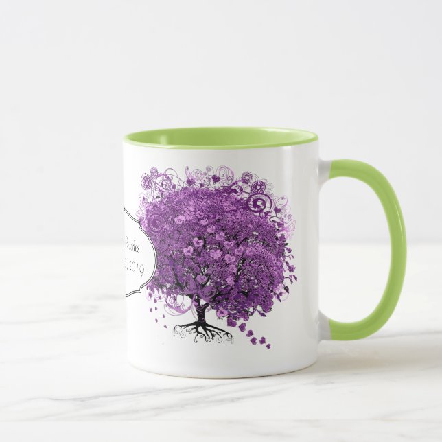 Forest Lila Heart Leaf Tree Wedding Tasse (Rechts)