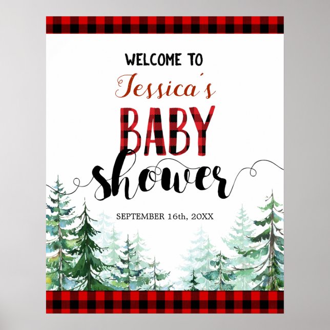 Forest Lumberjack Baby Dusche Begrüßungszeichen Poster (Vorne)