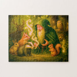 Forest mage speaking to animals in oil